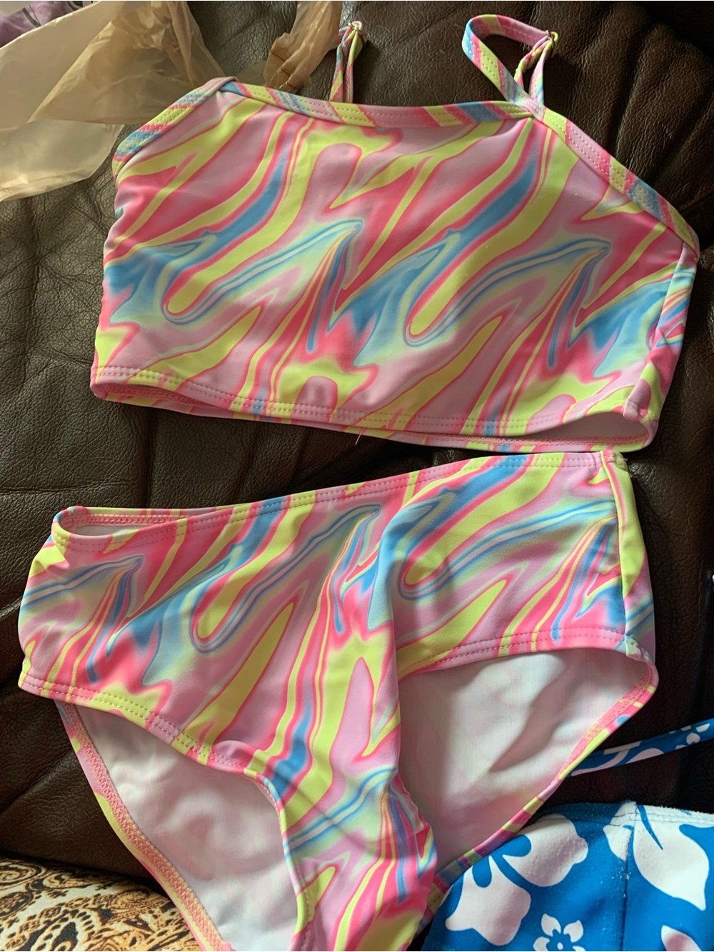 Girls' Multi-Color Marble Print Tankini Swim Set size 8y